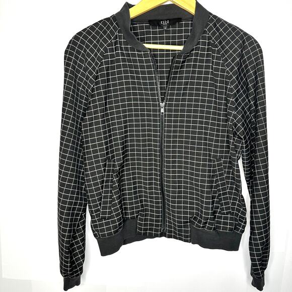 Tibi Black Gingham Checkered Zip Up Light Weight Thin Track Jacket Women's Sz 6 - Picture 1 of 7